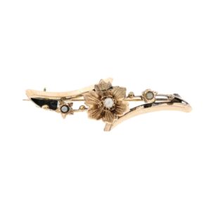 14 karaat vintage gouden broche met parel