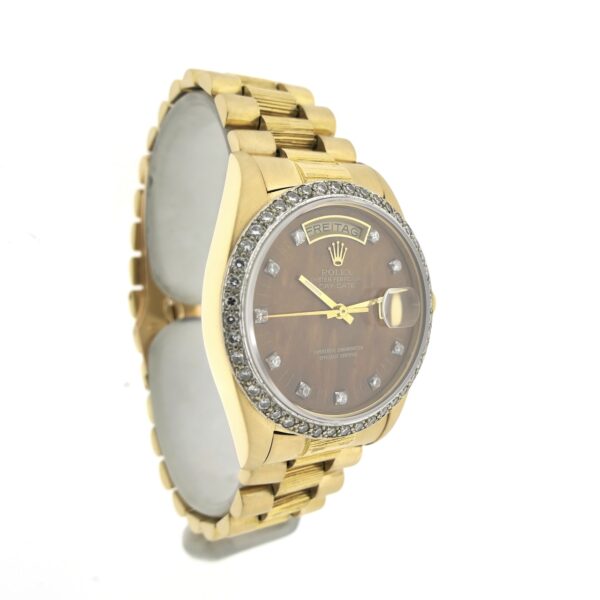 Rolex Day-Date ‘Wood Dial’ 18038; 18k. Gouden heren horloge met diamanten