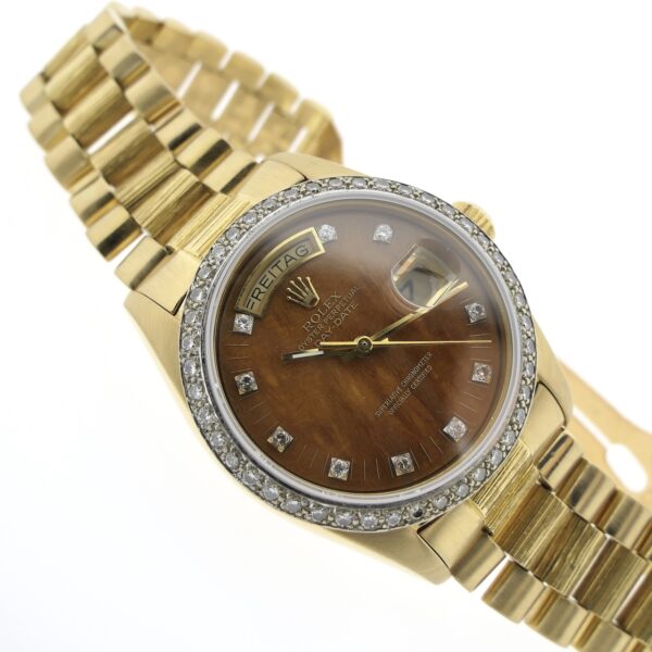 Rolex Day-Date ‘Wood Dial’ 18038; 18k. Gouden heren horloge met diamanten