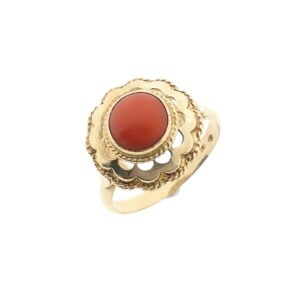 14 karaat gouden ring met bloedkoraal | Vintage/antiek