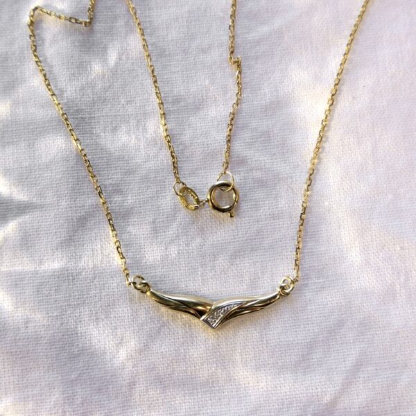 Gouden anker schakel ketting met vaste hanger; diamant 0,005 ct. | 43,5 cm