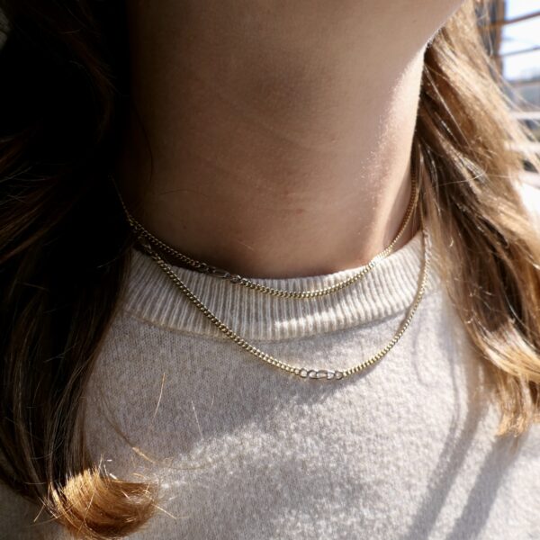 Bicolor gouden gourmet/fantasie schakel ketting | 83 cm