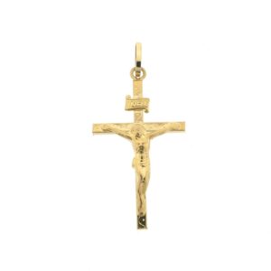 18 krt. gouden hanger van kruis met corpus | INRI
