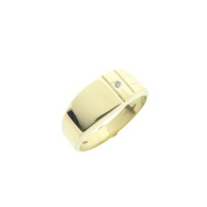 14 karaat gouden zegelring met diamant; 0,005 ct. | Heren