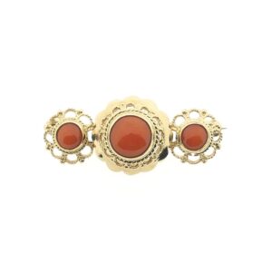 14 karaat antiek gouden broche met bloedkoraal
