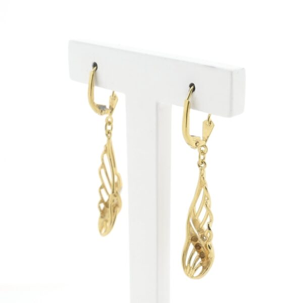 Bicolor gouden lange oorbellen met diamant | 0,01 ct.