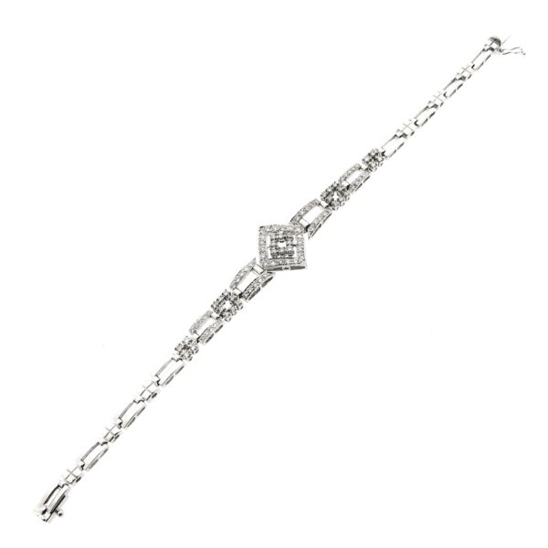 18 Krt. Witgouden schakel armband met diamant; 1,40 ct. | 18 cm