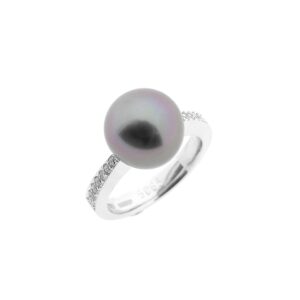 18 Krt. Witgouden ring met Tahiti parel en diamant | 0,13 ct.