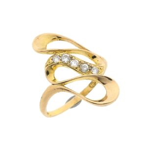21 karaat geelgouden ring gezet met zirconia stenen