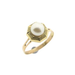 14 karaat vintage bicolor gouden ring met parel