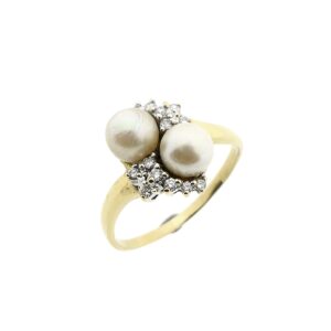 18 karaat gouden ring met parel en diamant